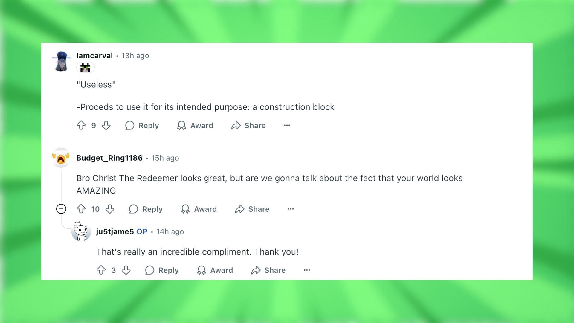 Reddit reacts to the build (Image via Reddit)